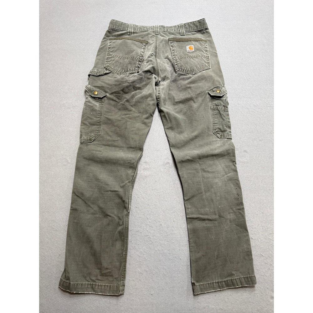 Carhartt Cargo Pants Mens 34x31 Olive Green Double Knee Ripstop Workwear Utility - Picture 2 of 12